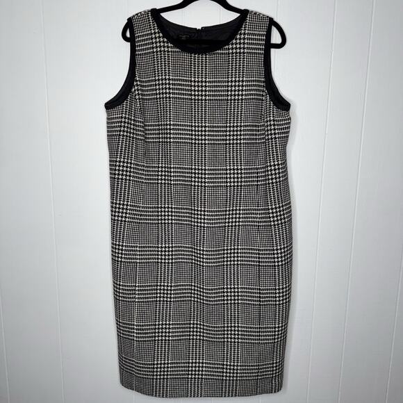 Talbots Women’s Houndstooth Sleeveless Sheath Dress Black White Size 16 - Picture 1 of 6